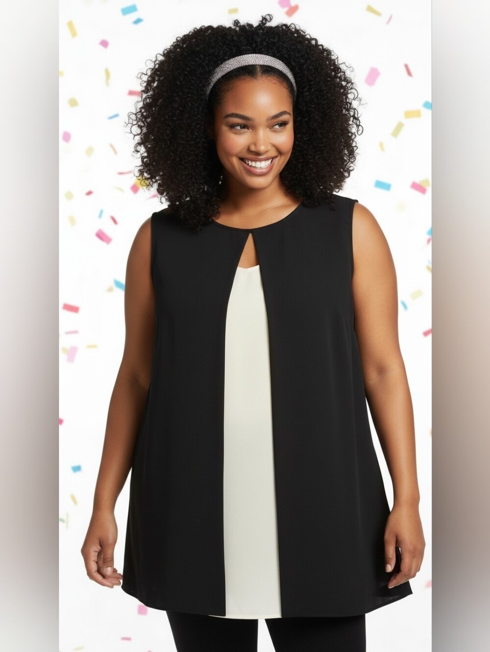 Jones Studio by Kasper Black Ivory Colorblock Tunic Top Size 3X